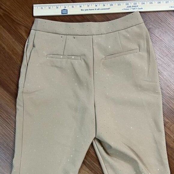 Rachel Zoe Rhinestone Dot Slim Pants Camel Tan Size 4 Sparkle Embellished Glam - Picture 8 of 16